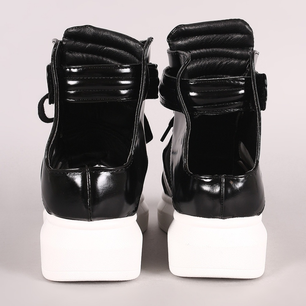 Last Size 6**🖤Open Toe Mesh Lace Up High Flatform - Picture 7 of 8